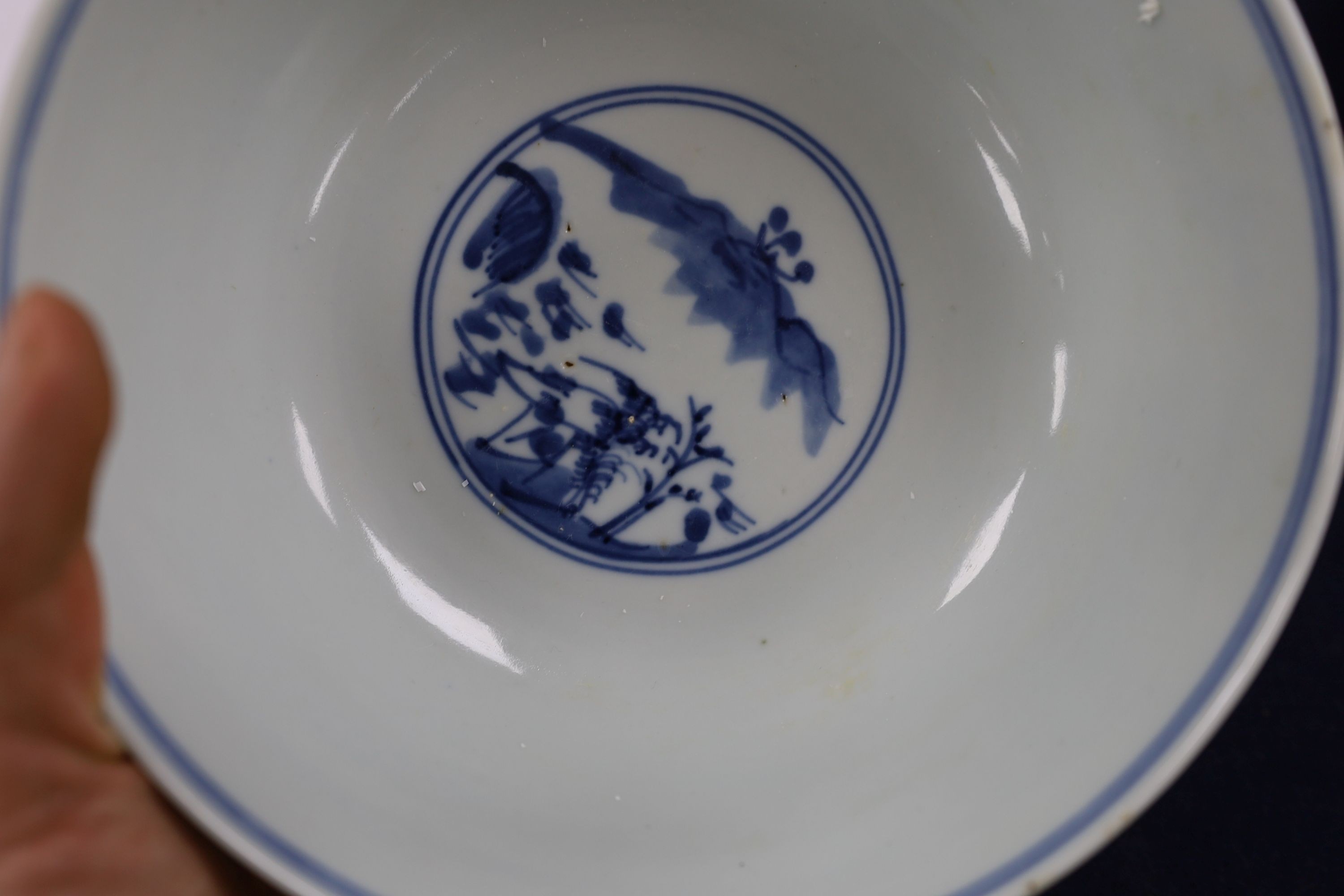 A collection of seven Chinese blue and white bowls 18cm